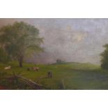 19th century British school, Cows in a field, oil on canvas, monogrammed 'EE' and dated '80', framed