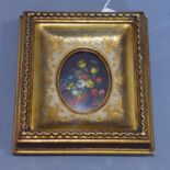 A gilt framed miniature oil on board, still life flowers, signed Sylvia, frame H.19 W.17cm