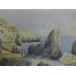 20th century British school, two figures in a coastal environment, watercolour, framed, 23 x 28 cm