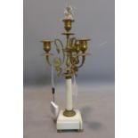 An Empire style three branch four sconce marble and gilt metal candelabra, H.48cm