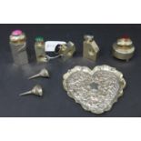 A collection of silver, to include five Mexican silver scent bottles with cabochons to lids,