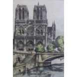An etching of Notre Dame Cathedral, Paris, signed and titled in pencil to lower margin, framed and