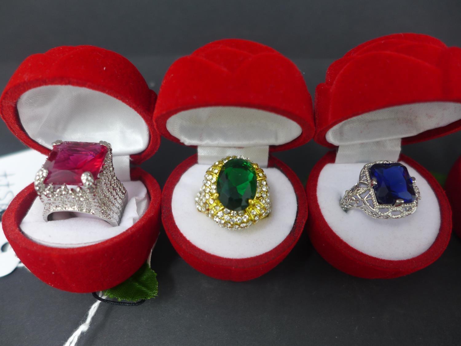 Five silver and gem set rings, each marked 925, each in boxes modelled as roses (5) - Image 3 of 3