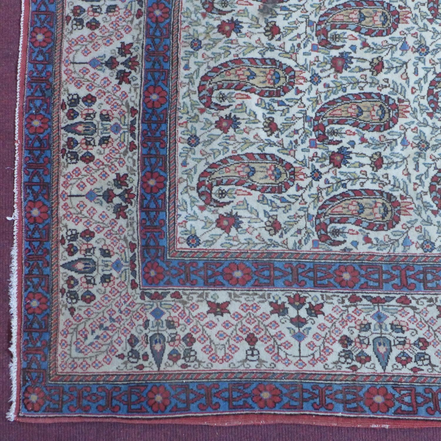 A Persian Qum rug, with all over Boteh motifs on a cream ground, within stylised floral borders, 216 - Image 4 of 5