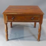 A 19th century mahogany lamp table, with single drawer, raised on turned legs, H.40 W.48 D.45cm