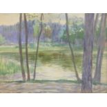 20th century German school, View of a pond, watercolour, signed lower right, framed, 31 x 40 cm