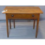 An elm drop leaf side table, with single drawer, on square legs, H.70 W.91cm