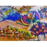 Zamy Steynovitz (Israeli, b.1951), 'Angel above Village', 1998, serigraph in colour on linen, hand-