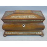 Antique 19th Century William IV Rosewood & Mother-of-Pearl Inlaid Tea Caddy, c1830