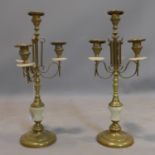 A pair of brass and alabaster candelabra each with 4 sconces H.39cm