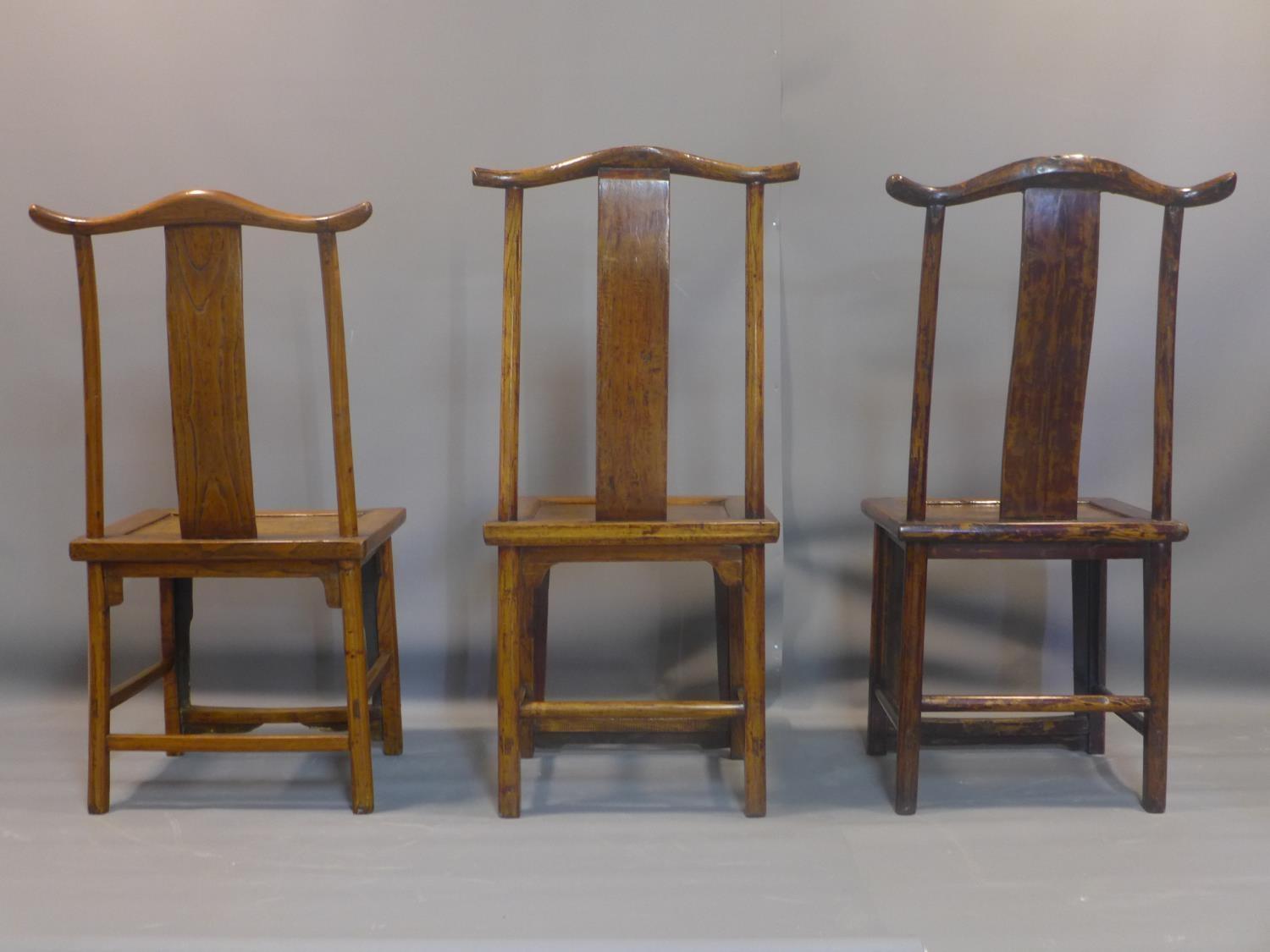 A set of 6 Chinese Ming elm dining chairs, officially stamped for authenticity with red wax seals to - Image 5 of 8