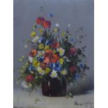 Late 19th century school, still life of flowers, oil on board, in ornate giltwood frame, 15 x 12cm