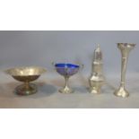 A collection of silver items, to include a sugar caster, a fruit basket, a flower pot ans a cup with