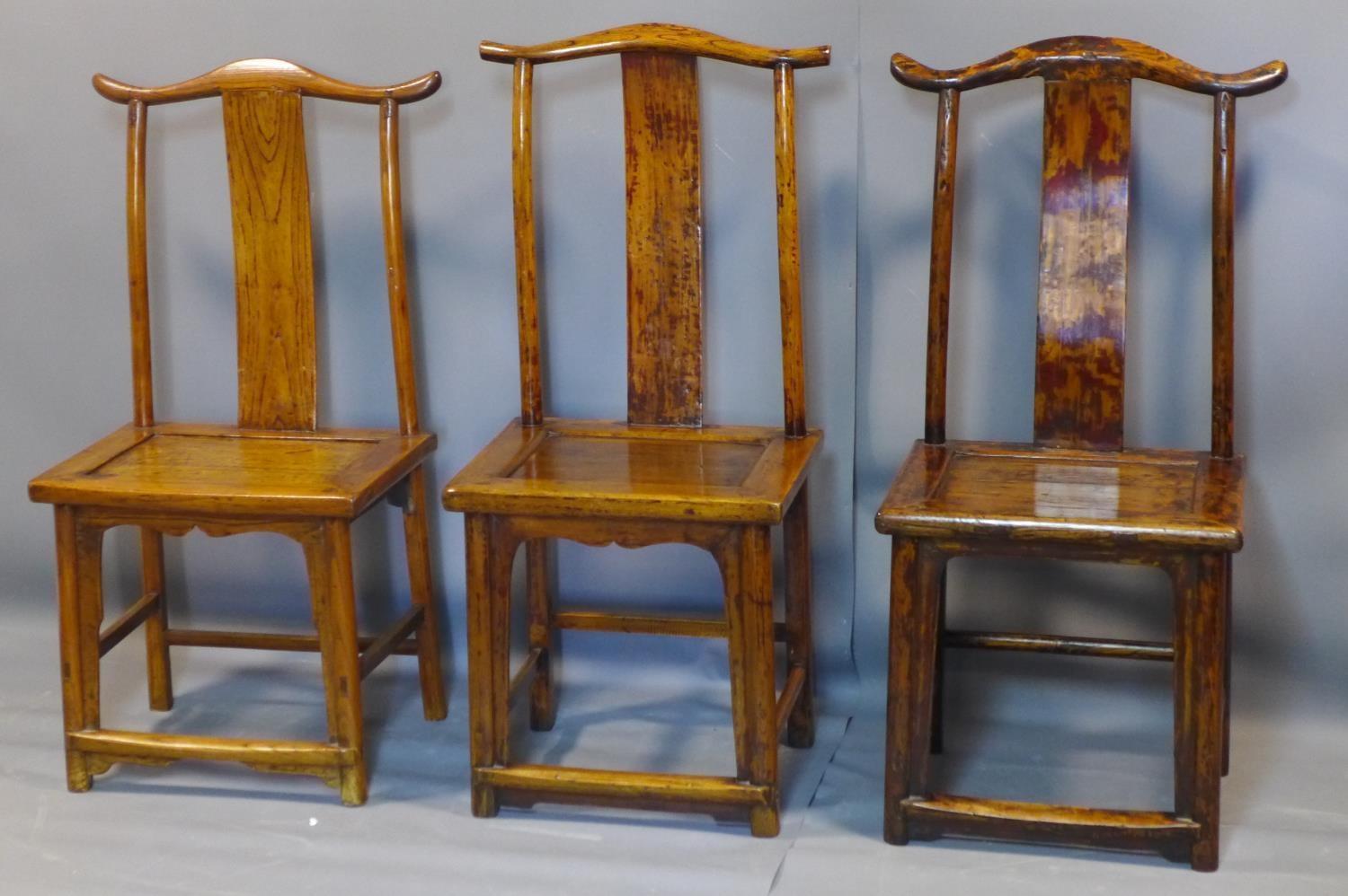 A set of 6 Chinese Ming elm dining chairs, officially stamped for authenticity with red wax seals to - Image 2 of 8