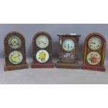 Four 20th century American mantle clocks, each with glass panels decorated with flowers to door, H.