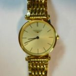 A gold plated Longines Le Grande Classique ladies quartz wristwatch, 24mm gilt dial with baton