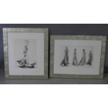 Two framed and glazed prints; one depicting a ballet dancer, 40 x 30cm; the other of four figures