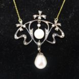 A necklace set with diamonds, seed pearls and pearls, boxed