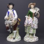 Pair of Sitzendorf porcelain figures, a Shepard and a Shepherdess, 1950's