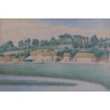 Victorian school, Riverside scene with houses to background, watercolour and graphite, c.1867,
