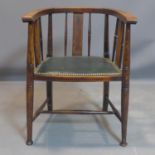 Tub Chair, hardwood and leather, 20th century, 90x55x40cm