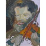An Impressionist study of a violinist, oil on board, framed, 40 x 35cm