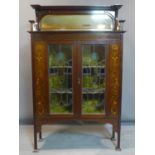 Display cabinet, inlaid hardwood, stained glass and mirror, mid-20th century 132x100x30 cm