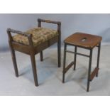 20th century stool and piano stool, iron, wood and fabric, respectively 50x32x32 cm, 60x50x40 cm