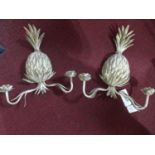 A pair of sheet metal 2 branch pineapple wall sconces, H.43 W.43cm, together with a contemporary