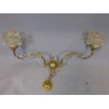20th century two branch chandelier, brass and glass, 55 cm