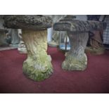 Two vintage reconstituted stone bird baths, modelled as tree stumps, H.41 W.46 D.31cm and H.42 W.