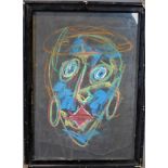 A pastel study of a face in the style of Basquiat, monogrammed JB to verso, framed and glazed, 42