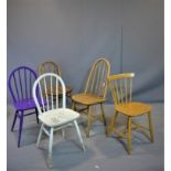 A collection of five chairs, to include a 1960's purple painted Ercol chair (5)
