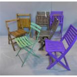 Three pairs of folding garden chairs, togther with a single green folding garden chair, (7)