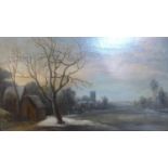 Late 19th / early 20th century Dutch school, Winter landscape with tree and cottage to foreground,