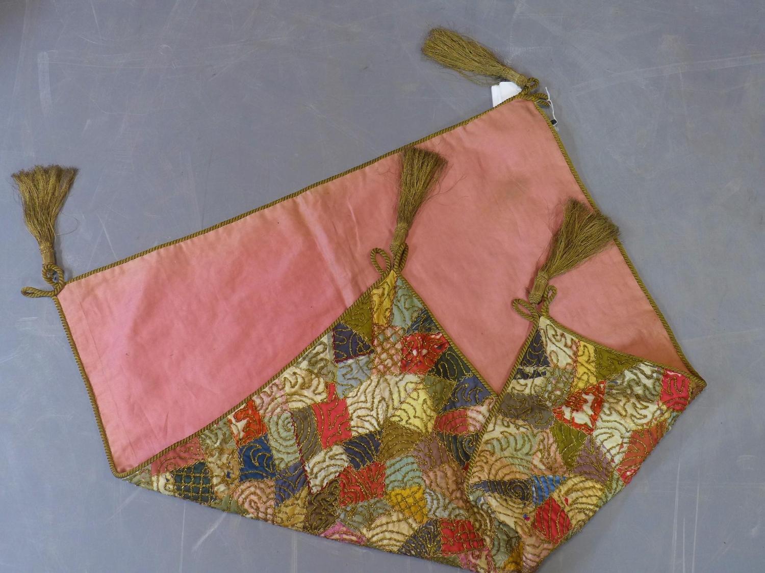 A small Middle Eastern part silk patchwork embroidery, with gilt scrolling decoration and gilt - Image 2 of 2