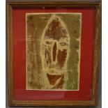 Carol Burns (British school), African Tribal Mask, painting on newsprint, framed and glazed, 29 x