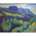 20th century expressionist landscape, oil on board,signed bottom right 'E.L.K.', 61 x 49 cm