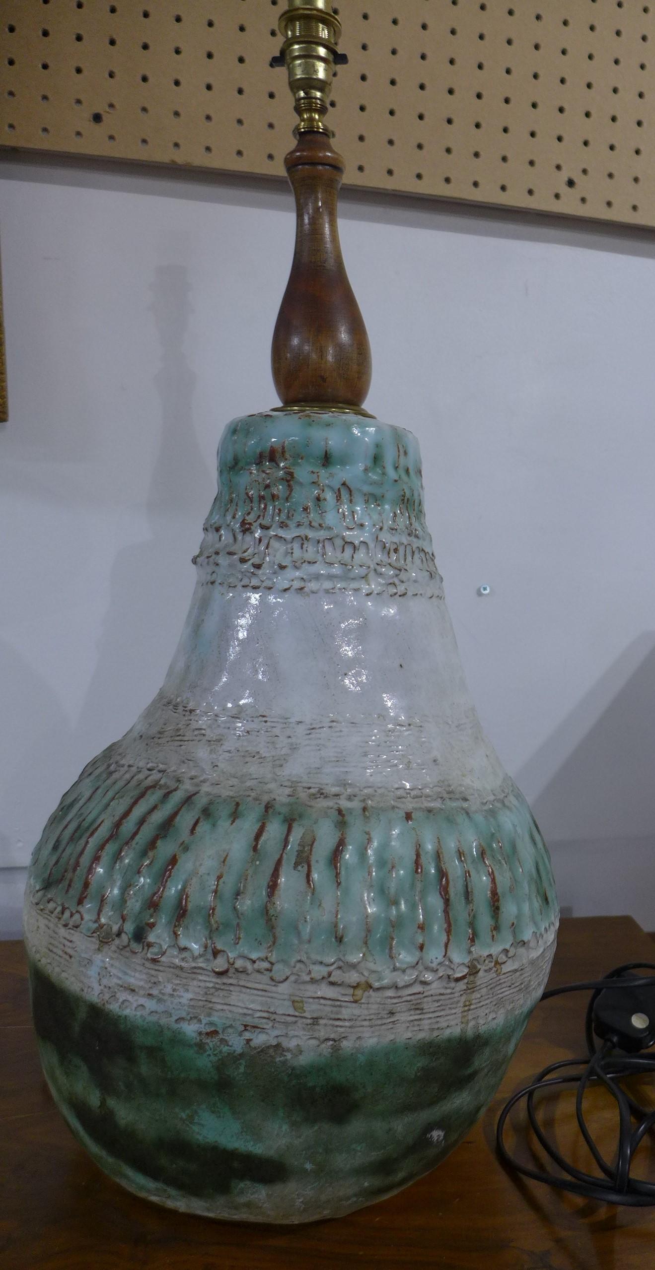 A 20th century studio pottery lamp base, no shade, H.66cm