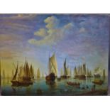 A maritime oil on canvas of Dutch ships heading out to sea, 90 x 120cm