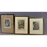 Three 1930's Polish woodcuts, framed and glazed, approx. 37 x 27 cm including, Marian Puchalski (