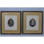 A pair of portrait miniatures of Oliver Cromwell and Charles I, framed and glazed, 11 x 6.5cm (2)