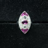 A platinum marquise-shaped ruby and diamond Victorian style ring, size N 1/2