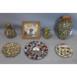A collection of 7 Victorian Mudlark mosaic items, to include an urn covered in ornate Victorian