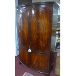 Georgian mahogany bow fronted wardrobe, 195x115x60cm (H-W-D)