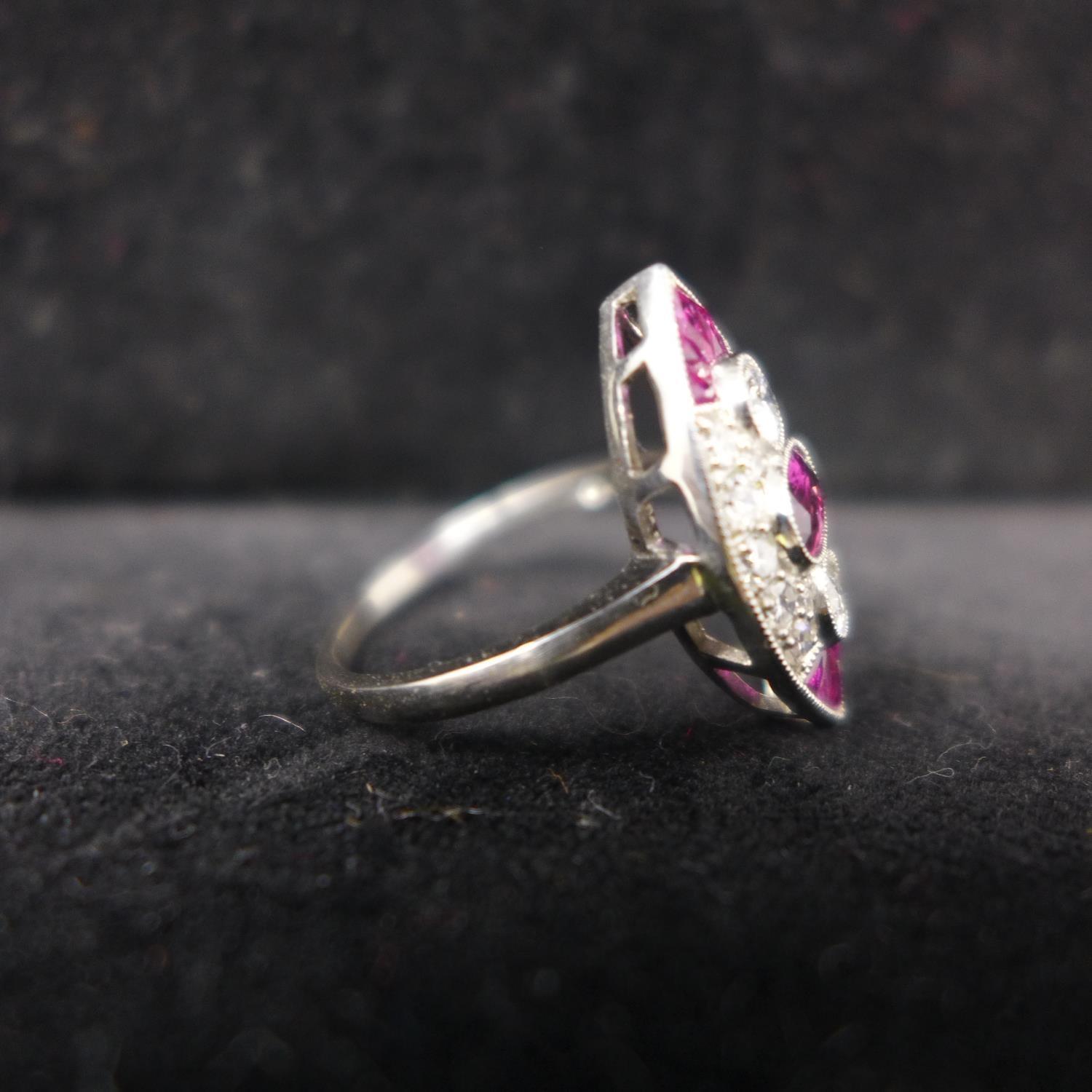 A platinum marquise-shaped ruby and diamond Victorian style ring, size N 1/2 - Image 2 of 2