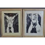 Two drawings of a male nude, initialed and dated '82', framed and glazed, 68 x 42 cm