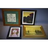 Group of paintings of board by Spanish painters, 20th century, approx 36 x 30 cm