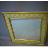 Rectangular mirror with gilded frame and hand painted geometrical decorations, 20th century, 72x72cm
