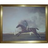 A large print on canvas of a horse rider, in giltwood frame, 106 x 135cm